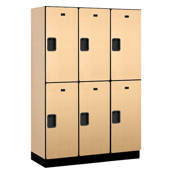 2 Tier Designer Locker, 54"Wx76"Hx18"D, 6 Door, Maple